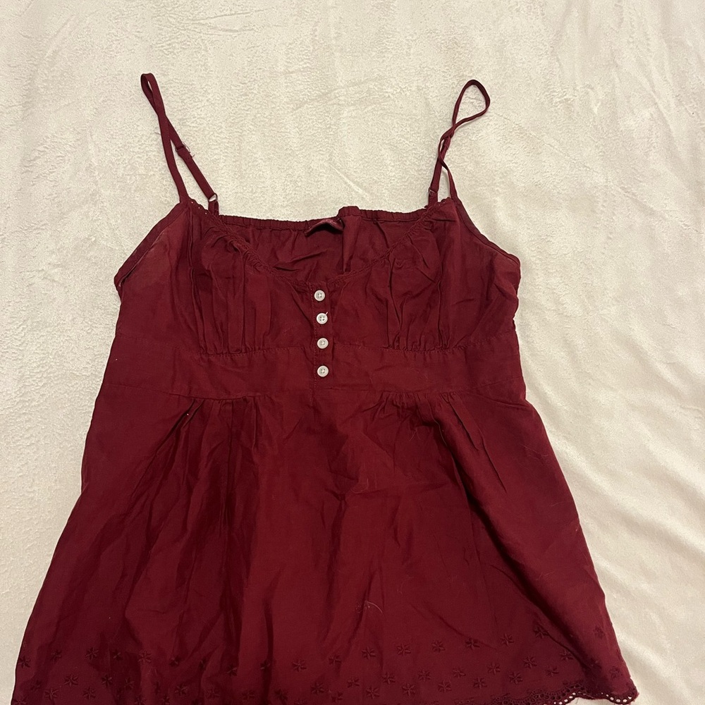 Burgundy Spaghetti Strap Eyelet Sundress